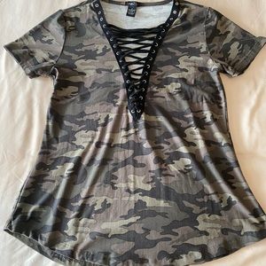 Rue 21 lace up Camo top